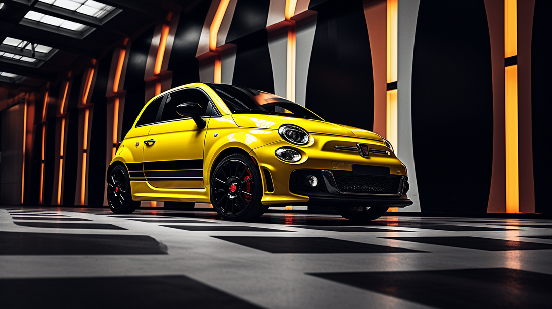 A yellow and black Abarth sports car
