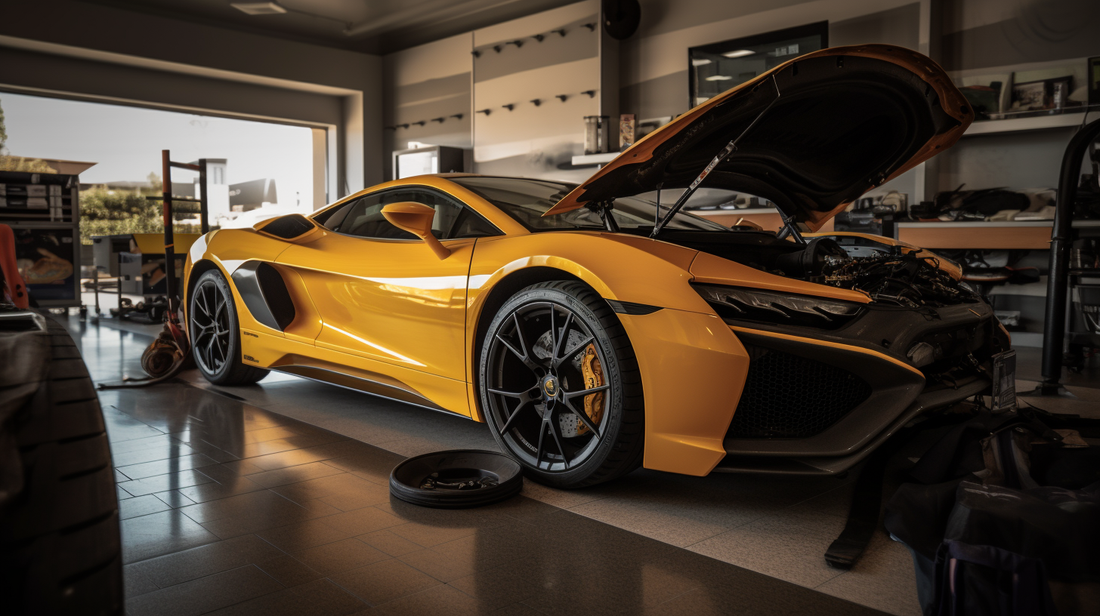 a yellow sports car receiving an MOT
