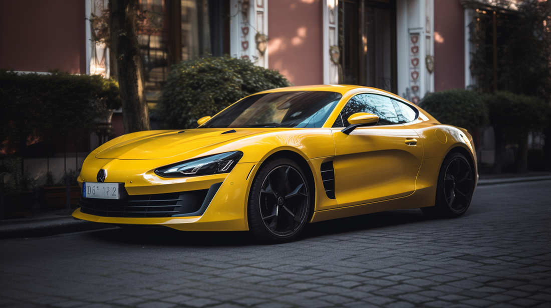 A yellow Renault sports car