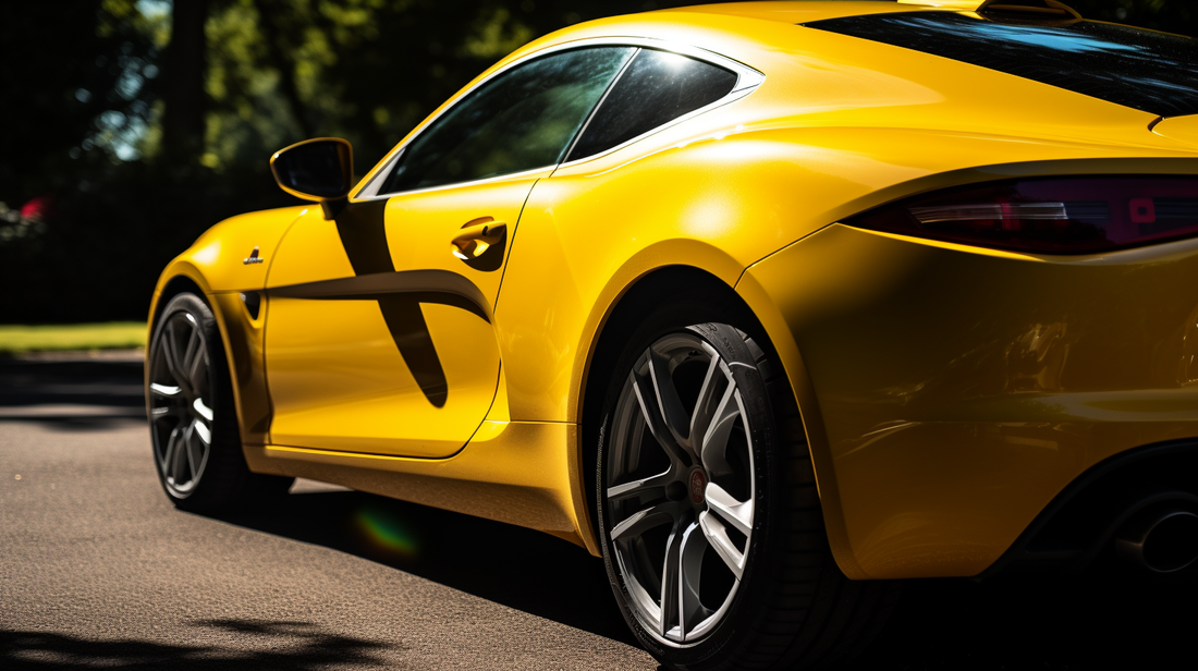 A yellow Renault sports car in the sun